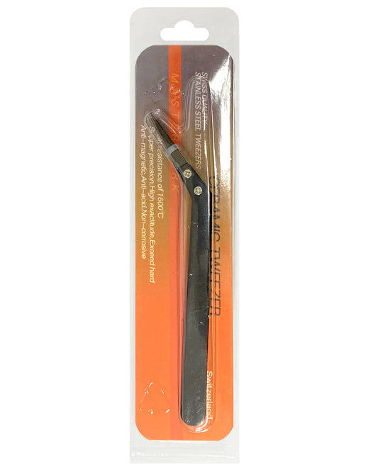 Pince à épiler Swiss Ceramic SW2B incurvée (noire) avec embouts en céramique